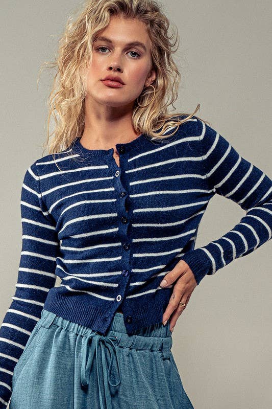 Eco-Friendly Striped Cropped Cardigan