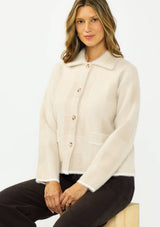 Fuzzy Plaid Button-Front Sweater Jacket