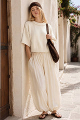 Soft Cotton Crew Neck Sweater: ECRU / L
