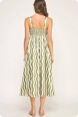 Wavy Striped Satin Midi Dress