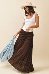 Flowy Mesh Maxi Skirt: Chocolate