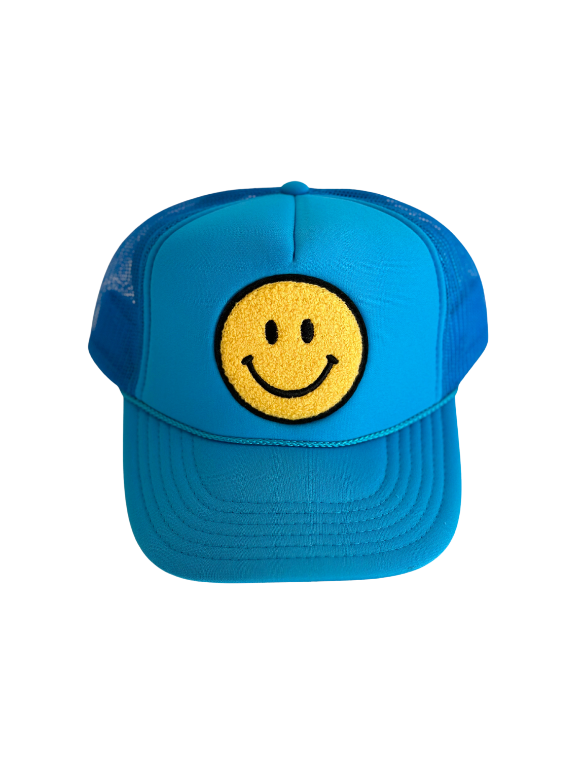 Local Beach Smiley Patch Trucker Hat: Black/Black