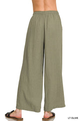 Wide-leg Linen Blend Pants With Pockets