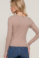 Long Sleeve Scoop Neck with Lace Trim Rib Knit Top: HGY-h grey / L