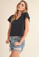 Crop V Neck Tee WHITE