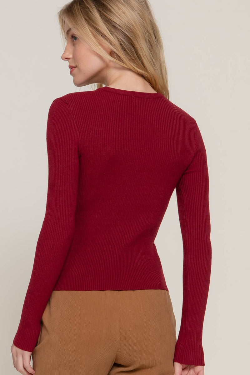 Navy Crew Neck Viscose Rib Sweater