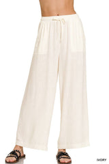 Wide-leg Linen Blend Pants With Pockets