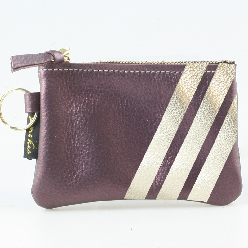 The Kara Wallet: 3 Side Stripes: Jet w/Platinum Stripes / Lobster