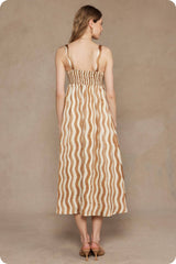 Wavy Striped Satin Midi Dress