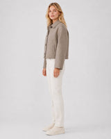 Women's Button Front Cropped Woolen Jacket: Gray / L