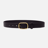 Black Gold Oval Buckle Design Statement Leather Belt Women