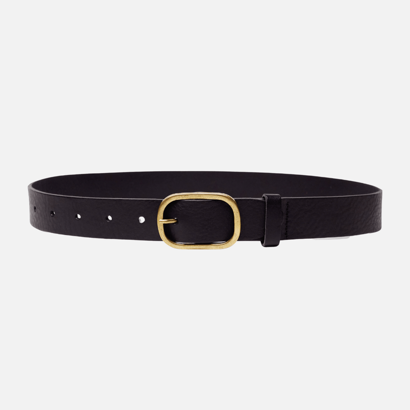 Black Gold Oval Buckle Design Statement Leather Belt Women