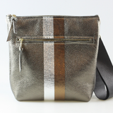 The Stripe Lakeshore - 2 sizes!: Mocha w/Layered Stripe: Rattle-Pewter / 9"x9.5" / Matching Leather Strap