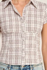 Plaid Button Front Blouse