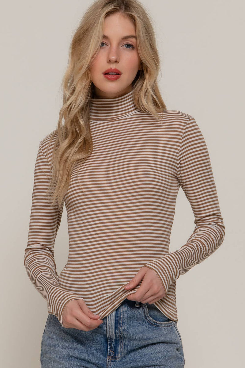 Stripe Long Sleeve Turtle Neck