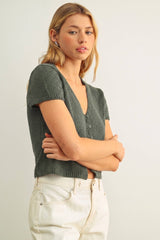 T6284   CAP SLEEVE BUTTON FRONT TOP: BEIGE / L