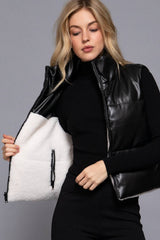 Reversible Faux Leather-Sherpa Crop Vest