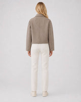 Women's Button Front Cropped Woolen Jacket: Gray / L