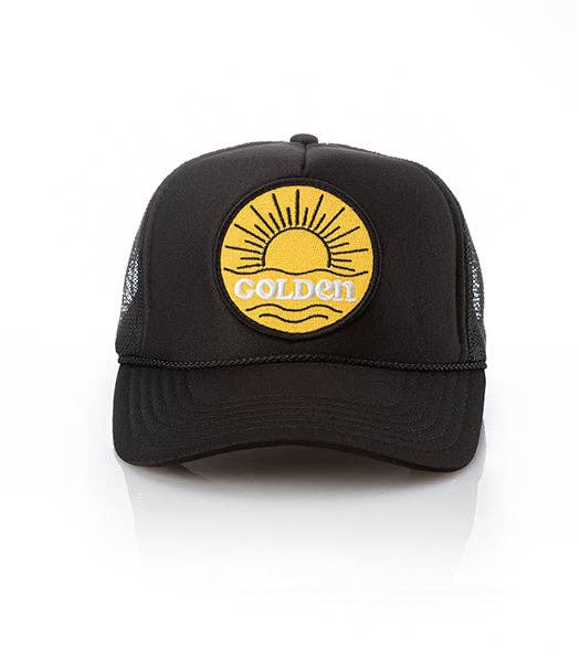 Golden Patch Trucker Hat: Black