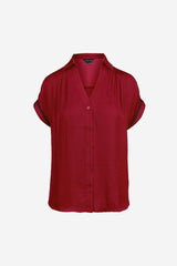 Whipstitch Short Sleeve Button Up Blouse