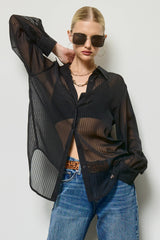 Sheer Stripe Button Down Blouse