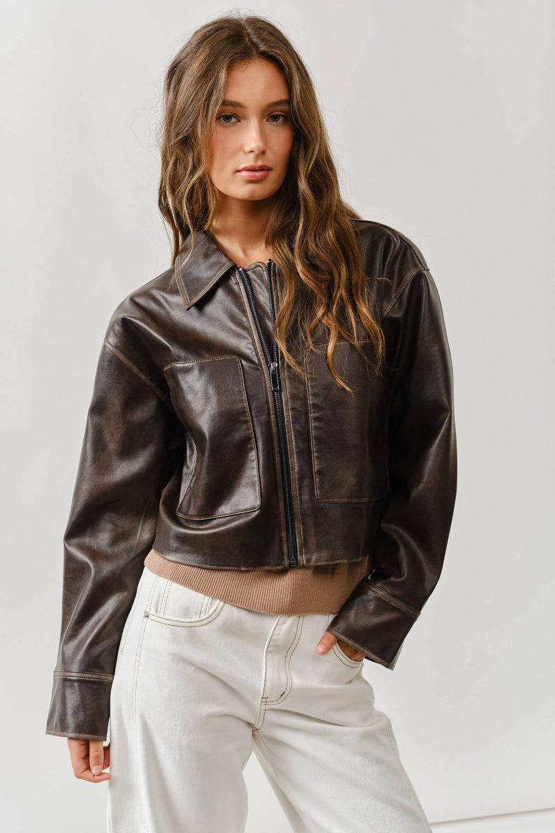 Washed Brown leather jacket