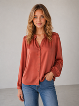Silky-Touch Gathered Neck Blouse
