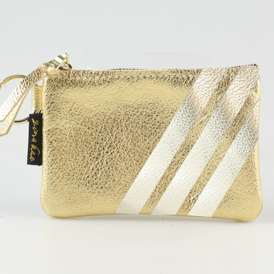 The Kara Wallet: 3 Side Stripes: Gold w/Platinum Stripes / Lobster
