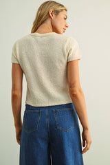T6284   CAP SLEEVE BUTTON FRONT TOP: BEIGE / L