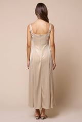 Glitter Square Neck Sleeveless Maxi Dress: CHAMPAGNE / L