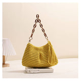 Handcrafted Woven Bag with Tassel Accent: BEIGE / One Size