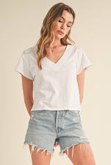 Crop V Neck Tee WHITE