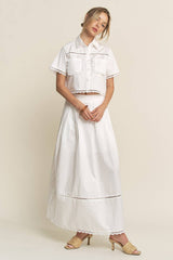 LACE DETAIL POCKET SHIRT & SKIRT SET-HSET0119: Off-White / L
