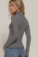 Stripe Long Sleeve Turtle Neck