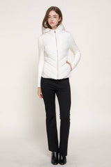 Hight Neck Adjustable Hoodie Quilted Puffer Jacket: IVY-cream / L