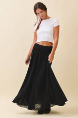 Flowy Mesh Maxi Skirt: Chocolate