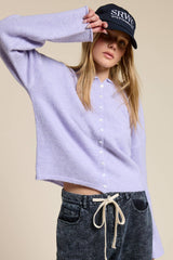 Essential Button Down Cardigan Top: Light Grey / L