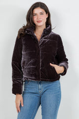Quilted Velvet Jacket with Sherpa Lining: Navy / L