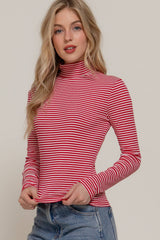 Stripe Long Sleeve Turtle Neck