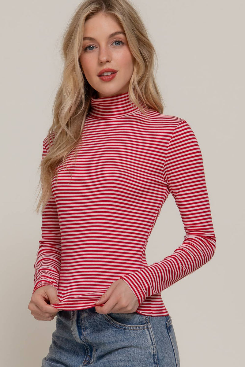 Stripe Long Sleeve Turtle Neck