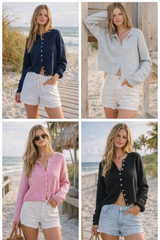 Lightweight Button Cardigan – Spring Coastal Knit: Light Grey / Contemporary / L