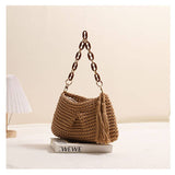 Handcrafted Woven Bag with Tassel Accent: BEIGE / One Size