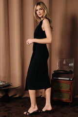 Round Neck Side Knot Drape Lurex  Midi