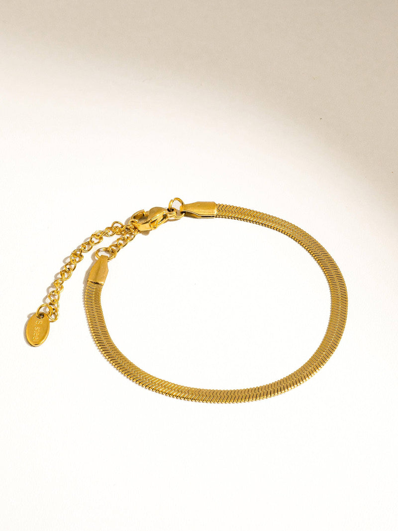 18K Gold Non-Tarnish Flat Snake Chain Necklace & Bracelet: Yellow Gold / Stella Bracelet