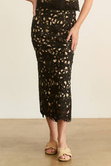 CROCHET CROP SLEEVELESS TOP AND SKIRT SET - HESET0025: Black / L