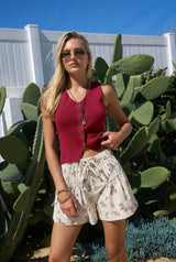 DSB0509-02 | Fine Gauge Ribbed Button Front Sweater Vest Top: BROWN / L