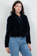 Quilted Velvet Jacket with Sherpa Lining: Navy / L