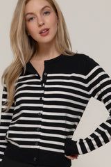 Crew Neck Stripe Sweater Cardigan