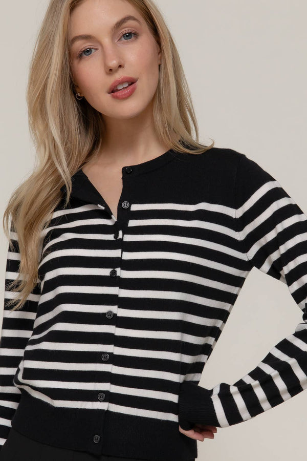 Crew Neck Stripe Sweater Cardigan