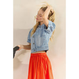 Short Puff Sleeve Denim Top